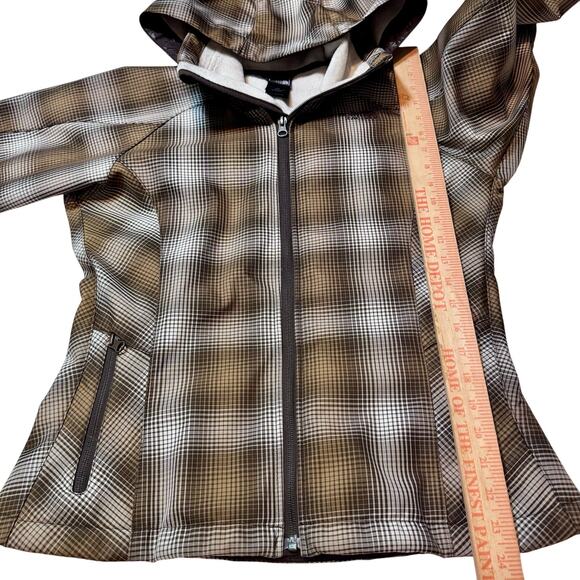 The North Face Womens Apex ClimateBlock Plaid Hooded Jacket Brown Tan Softshell - Picture 4 of 7